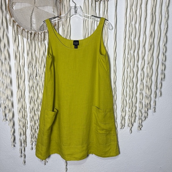 Eileen Fisher Petites Chartreuse Irish Linen Sleeveless Tunic Dress Size M - Picture 7 of 11